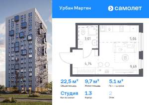 Студия квартира, вторичка, 23м2, 2/12 этаж