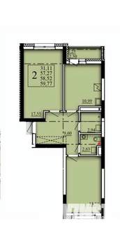 2-к квартира, строящийся дом, 59м2, 7/21 этаж
