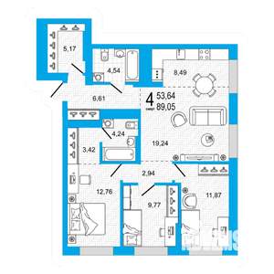 3-к квартира, вторичка, 89м2, 10/26 этаж