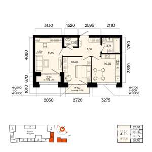 2-к квартира, вторичка, 49м2, 5/9 этаж