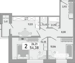2-к квартира, вторичка, 54м2, 15/24 этаж