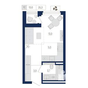 1-к квартира, вторичка, 25м2, 2/22 этаж