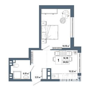 1-к квартира, вторичка, 34м2, 21/31 этаж