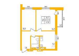 2-к квартира, строящийся дом, 48м2, 4/27 этаж