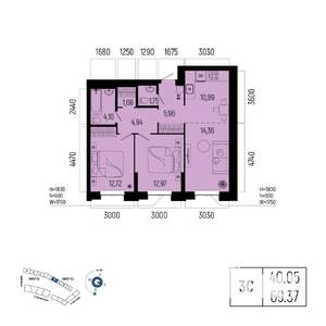 3-к квартира, вторичка, 69м2, 4/13 этаж