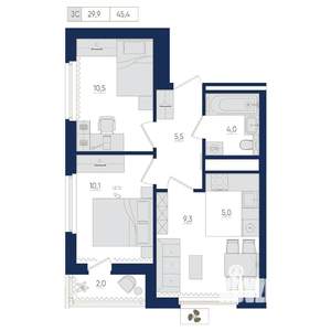 3-к квартира, вторичка, 45м2, 21/25 этаж