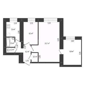 3-к квартира, вторичка, 52м2, 2/2 этаж