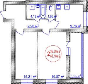 2-к квартира, строящийся дом, 63м2, 2/14 этаж