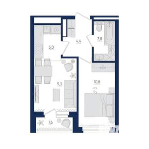 2-к квартира, вторичка, 34м2, 13/22 этаж