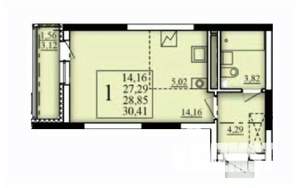 1-к квартира, строящийся дом, 29м2, 19/25 этаж