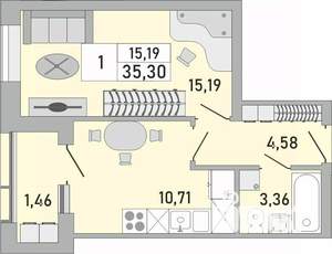 1-к квартира, вторичка, 35м2, 24/24 этаж