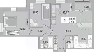 3-к квартира, вторичка, 77м2, 13/24 этаж