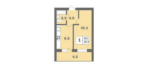 1-к квартира, вторичка, 36м2, 9/12 этаж