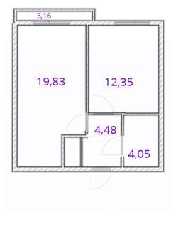 2-к квартира, вторичка, 43м2, 8/25 этаж