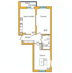 2-к квартира, строящийся дом, 67м2, 14/27 этаж