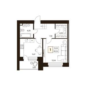 1-к квартира, строящийся дом, 43м2, 1/10 этаж