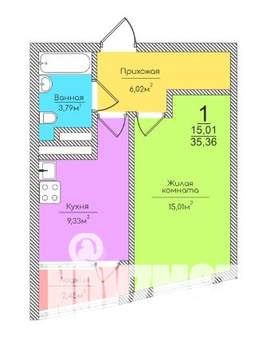 1-к квартира, вторичка, 35м2, 3/26 этаж
