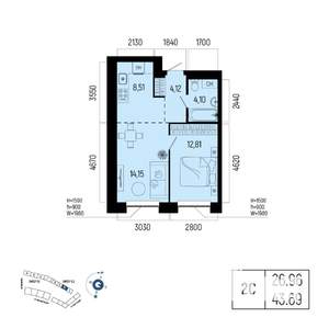 2-к квартира, вторичка, 44м2, 10/25 этаж