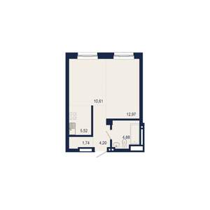 2-к квартира, строящийся дом, 40м2, 2/9 этаж