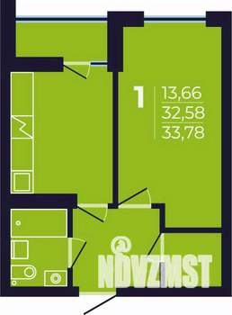 1-к квартира, строящийся дом, 34м2, 8/17 этаж