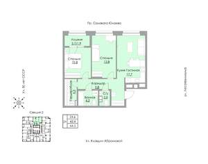 2-к квартира, строящийся дом, 65м2, 8/24 этаж