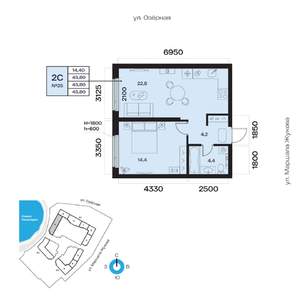 2-к квартира, вторичка, 46м2, 3/32 этаж