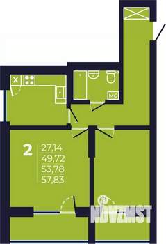 2-к квартира, строящийся дом, 54м2, 7/25 этаж