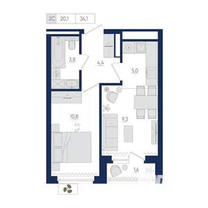 2-к квартира, вторичка, 34м2, 6/22 этаж