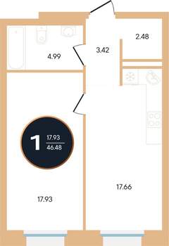 1-к квартира, вторичка, 46м2, 2/14 этаж