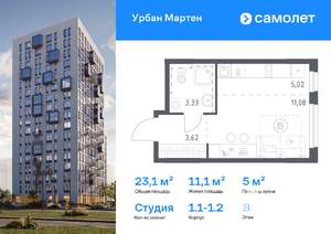 Студия квартира, вторичка, 23м2, 8/17 этаж