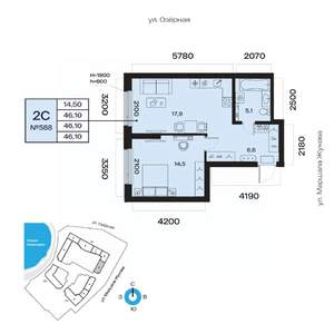2-к квартира, вторичка, 46м2, 5/32 этаж