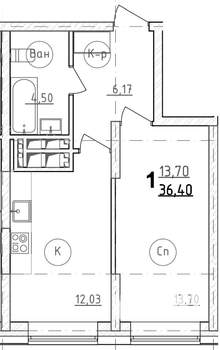 1-к квартира, строящийся дом, 37м2, 24/28 этаж
