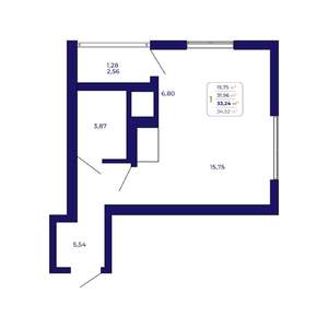 1-к квартира, вторичка, 33м2, 1/25 этаж