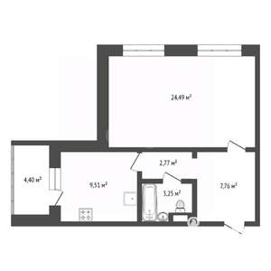 1-к квартира, вторичка, 48м2, 6/10 этаж