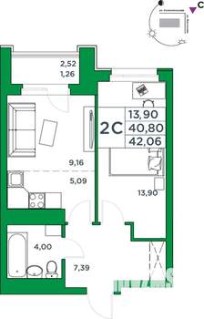 1-к квартира, вторичка, 41м2, 24/24 этаж