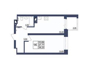 1-к квартира, строящийся дом, 39м2, 24/34 этаж