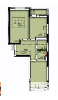 2-к квартира, вторичка, 58м2, 16/21 этаж