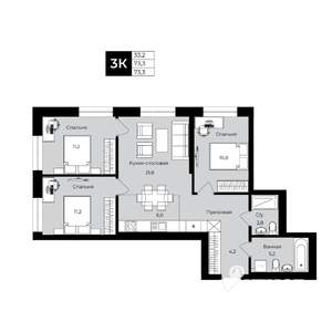 3-к квартира, вторичка, 73м2, 25/25 этаж