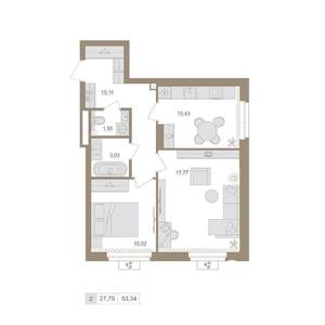 2-к квартира, вторичка, 53м2, 4/20 этаж