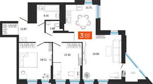 3-к квартира, вторичка, 76м2, 24/25 этаж