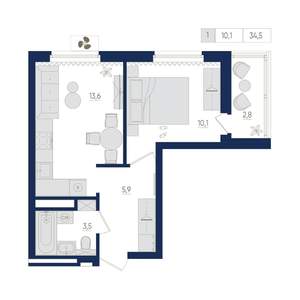 1-к квартира, вторичка, 35м2, 12/25 этаж