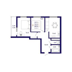 2-к квартира, вторичка, 61м2, 9/25 этаж
