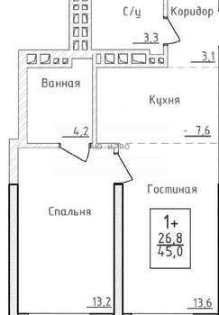1-к квартира, вторичка, 45м2, 5/25 этаж