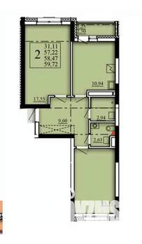 2-к квартира, вторичка, 58м2, 15/21 этаж