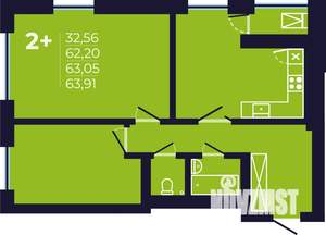 2-к квартира, строящийся дом, 63м2, 17/25 этаж
