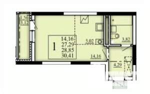 1-к квартира, строящийся дом, 29м2, 15/25 этаж