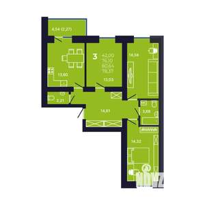 3-к квартира, вторичка, 78м2, 12/12 этаж