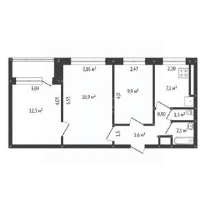 3-к квартира, вторичка, 56м2, 3/9 этаж