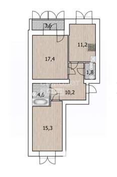 2-к квартира, вторичка, 64м2, 6/18 этаж