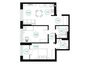 3-к квартира, строящийся дом, 76м2, 19/25 этаж